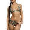 image:imageWomens 2 Piece Gingham Checkered Bikini Set with Shorts Plaid Halter Boyshorts SwimsuitsBrown