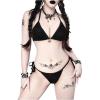 image:imageWomens 2 Piece Goth Swimsuits Spiderweb Graphic Halter Triangle String Bikini Set Tie Side Bathing SuitsBlack Red