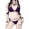 image:imageWomens 2 Piece Goth Swimsuits Spiderweb Graphic Halter Triangle String Bikini Set Tie Side Bathing SuitsPurple