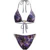 image:imageWomens 2 Piece Leopard Floral Bikini Sets Ring Triangle Halter Bathing Suit Tie Back SwimsuitMix Purple