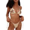 image:imageWomens 2 Piece Rhinestone Starfish Bathing Suit Glitter Halter Triangle Swimsuit String Bikini SetBeige