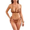 image:imageWomens 2 Pieces Zebra Striped Bikini Set Halter Triangle Swimsuit Y2K Tie Side Bathing SuitPrint Multicolor
