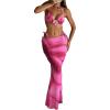 image:imageWomens 3 Piece Floral Cheeky Bikini Sets Halter String Swimsuit with Mesh Beach Cover Up SkirtPink Flower