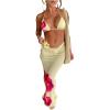 image:imageWomens 3 Piece Floral Cheeky Bikini Sets Halter String Swimsuit with Mesh Beach Cover Up SkirtYellow