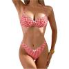 image:imageWomens Gingham High Cut Bikini Set 2 Piece Bowknot Spaghetti Strap Plaid Swimsuits Summer BeachwearRed