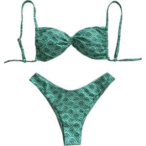 image:imageWomens 2 Piece Bikini Sets Geometrical Floral Print Twist Front Bras and High Waisted Thongs SwimwearMulticolor