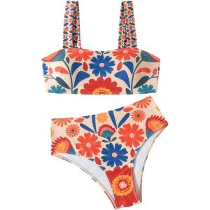 image:imageWomens 2 Piece High Waisted Bikini Sets Graphic Wireless Bathing Suit Padded Beach SwimsuitsMulticolor