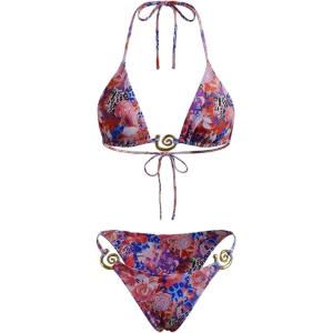 image:imageWomens 2 Piece Leopard Floral Bikini Sets Ring Triangle Halter Bathing Suit Tie Back SwimsuitMulticolor Floral