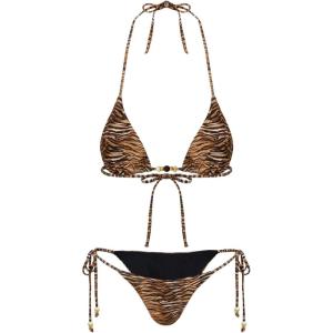 image:imageWomens 2 Pieces Zebra Striped Bikini Set Halter Triangle Swimsuit Y2K Tie Side Bathing SuitBrown