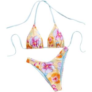 image:imageWomens High Waisted Bikini Sets Floral Halter Triangle Two Piece Swimsuits Cheeky Bathing SuitMulticolor