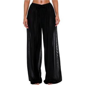 image:imageWomens Sheer Mesh Swimsuit Cover Up Drawstring Waist Wide Leg Loose Beach PantsBlack