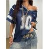 image:imageJersey Shirts for Women Number Graphic V Neck Oversized Tshirts Y2k Football Jersey StreetwearBlue