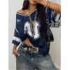 image:imageJersey Shirts for Women Number Graphic V Neck Oversized Tshirts Y2k Football Jersey StreetwearBlue