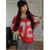 image:imageJersey Shirts for Women Number Graphic V Neck Oversized Tshirts Y2k Football Jersey StreetwearDark Red