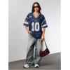 image:imageJersey Shirts for Women Number Graphic V Neck Oversized Tshirts Y2k Football Jersey StreetwearDeep Blue