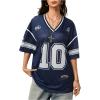 image:imageJersey Shirts for Women Number Graphic V Neck Oversized Tshirts Y2k Football Jersey StreetwearDeep Blue