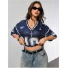 image:imageJersey Shirts for Women Number Graphic V Neck Oversized Tshirts Y2k Football Jersey StreetwearDeep Blue