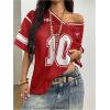 image:imageJersey Shirts for Women Number Graphic V Neck Oversized Tshirts Y2k Football Jersey StreetwearDeep Red