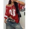 image:imageJersey Shirts for Women Number Graphic V Neck Oversized Tshirts Y2k Football Jersey StreetwearDeep Red