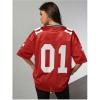 image:imageJersey Shirts for Women Number Graphic V Neck Oversized Tshirts Y2k Football Jersey StreetwearLight Red
