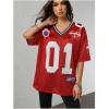 image:imageJersey Shirts for Women Number Graphic V Neck Oversized Tshirts Y2k Football Jersey StreetwearLight Red