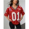 image:imageJersey Shirts for Women Number Graphic V Neck Oversized Tshirts Y2k Football Jersey StreetwearLight Red