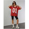 image:imageJersey Shirts for Women Number Graphic V Neck Oversized Tshirts Y2k Football Jersey StreetwearLight Red