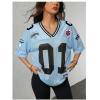 image:imageJersey Shirts for Women Number Graphic V Neck Oversized Tshirts Y2k Football Jersey StreetwearNumber Blue