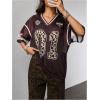 image:imageJersey Shirts for Women Number Graphic V Neck Oversized Tshirts Y2k Football Jersey StreetwearNumber Brown