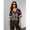 image:imageJersey Shirts for Women Number Graphic V Neck Oversized Tshirts Y2k Football Jersey StreetwearNumber Brown