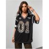 image:imageJersey Shirts for Women Number Graphic V Neck Oversized Tshirts Y2k Football Jersey StreetwearNumber Graphic Black