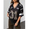 image:imageJersey Shirts for Women Number Graphic V Neck Oversized Tshirts Y2k Football Jersey StreetwearNumber Graphic Black