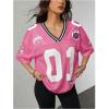 image:imageJersey Shirts for Women Number Graphic V Neck Oversized Tshirts Y2k Football Jersey StreetwearNumber Hot Pink
