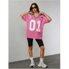 image:imageJersey Shirts for Women Number Graphic V Neck Oversized Tshirts Y2k Football Jersey StreetwearNumber Hot Pink