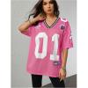 image:imageJersey Shirts for Women Number Graphic V Neck Oversized Tshirts Y2k Football Jersey StreetwearNumber Hot Pink