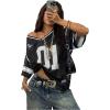 image:imageJersey Shirts for Women Number Graphic V Neck Oversized Tshirts Y2k Football Jersey StreetwearNumber Print Black