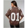 image:imageJersey Shirts for Women Number Graphic V Neck Oversized Tshirts Y2k Football Jersey StreetwearNumber Print Brown