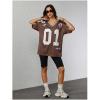 image:imageJersey Shirts for Women Number Graphic V Neck Oversized Tshirts Y2k Football Jersey StreetwearNumber Print Brown