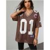 image:imageJersey Shirts for Women Number Graphic V Neck Oversized Tshirts Y2k Football Jersey StreetwearNumber Print Brown