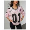 image:imageJersey Shirts for Women Number Graphic V Neck Oversized Tshirts Y2k Football Jersey StreetwearNumber Print Pink