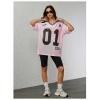 image:imageJersey Shirts for Women Number Graphic V Neck Oversized Tshirts Y2k Football Jersey StreetwearNumber Print Pink