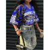 image:imageJersey Shirts for Women Number Print V Neck Mesh Cropped Jersey Y2k Oversized Tshirts StreetwearBlue