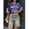image:imageJersey Shirts for Women Number Print V Neck Mesh Cropped Jersey Y2k Oversized Tshirts StreetwearBlue