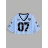 image:imageJersey Shirts for Women Number Print V Neck Mesh Cropped Jersey Y2k Oversized Tshirts StreetwearBlue Black