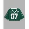 image:imageJersey Shirts for Women Number Print V Neck Mesh Cropped Jersey Y2k Oversized Tshirts StreetwearGreen