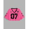 image:imageJersey Shirts for Women Number Print V Neck Mesh Cropped Jersey Y2k Oversized Tshirts StreetwearHot Pink