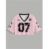 image:imageJersey Shirts for Women Number Print V Neck Mesh Cropped Jersey Y2k Oversized Tshirts StreetwearPink