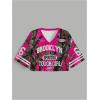 image:imageJersey Shirts for Women Number Print V Neck Mesh Cropped Jersey Y2k Oversized Tshirts StreetwearPink Graphic