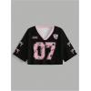image:imageJersey Shirts for Women Number Print V Neck Mesh Cropped Jersey Y2k Oversized Tshirts StreetwearPink and Black