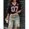 image:imageJersey Shirts for Women Number Print V Neck Mesh Cropped Jersey Y2k Oversized Tshirts StreetwearPink and Black